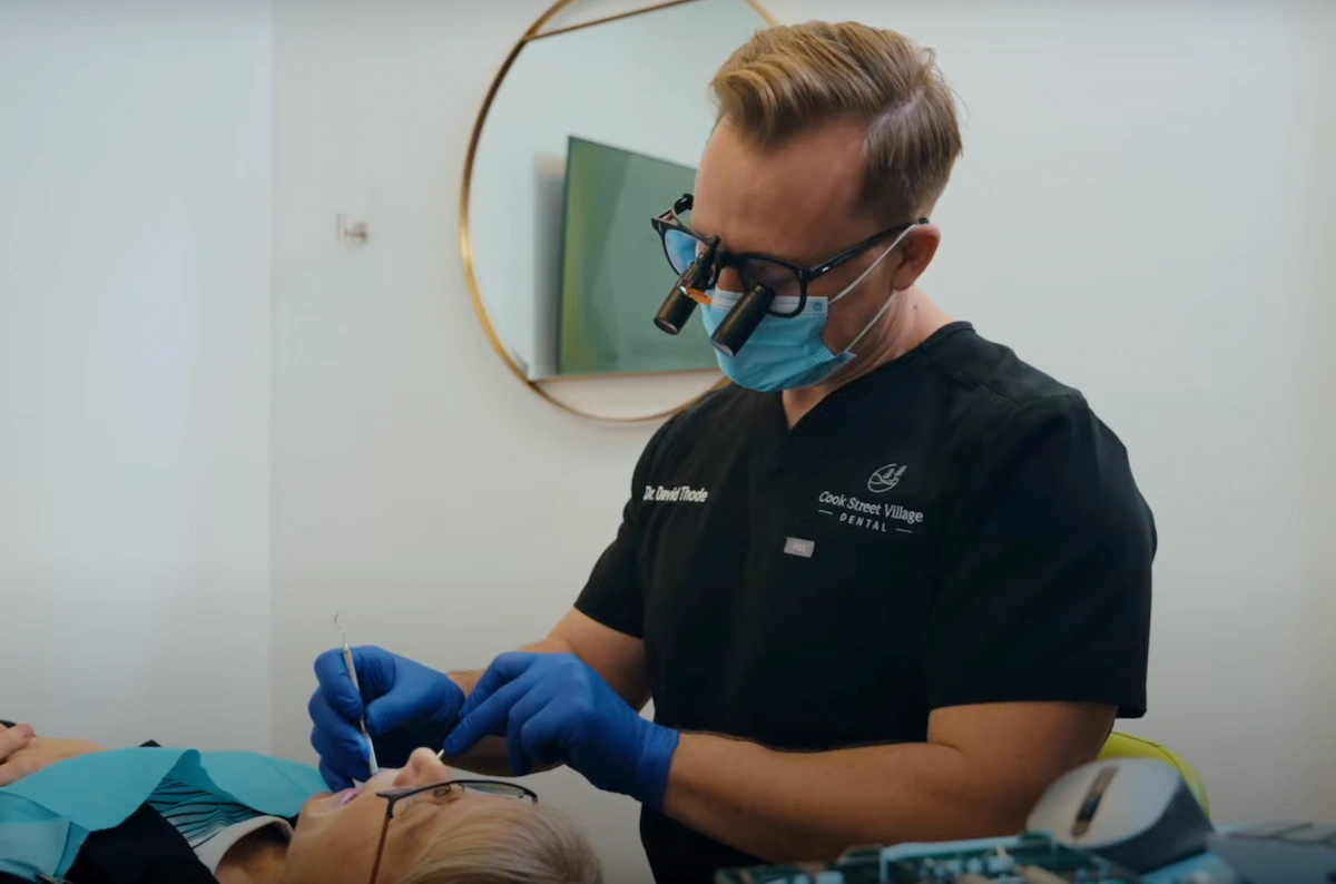 Dr. Thode during a consult with a patient